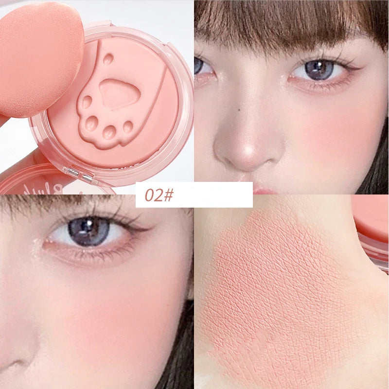 Cat Paw Cream Blush With Thumb Powder Puff Natural Matte Brighten Purple Apricot Rubores Cute Blusher Rouge Korean Dupes Makeup Pi-Mart