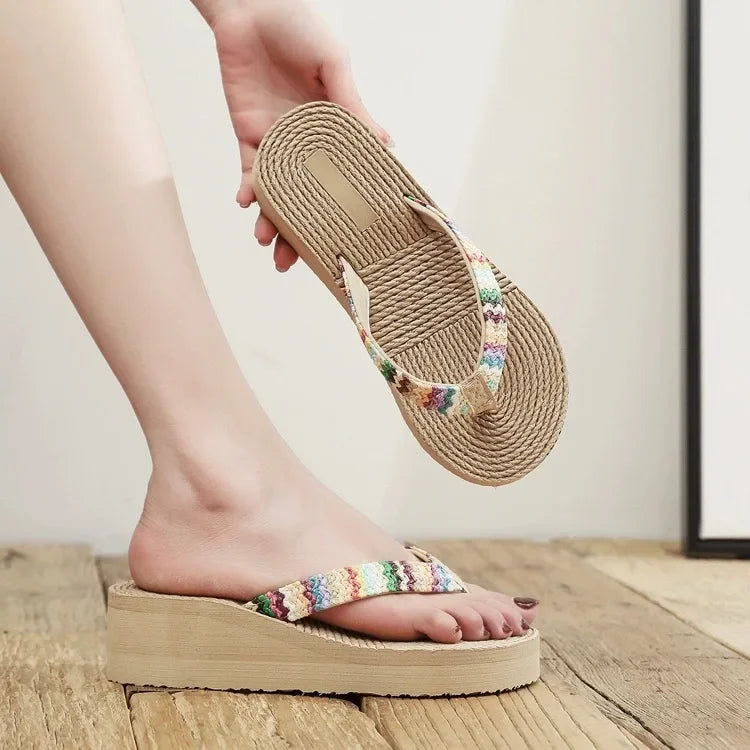Women's Fashion Trend, Anti Slip, Wear-resistant, Comfortable Soft Bottom, Ethnic Style Flat Heel Flip Flops LadyShow.Store