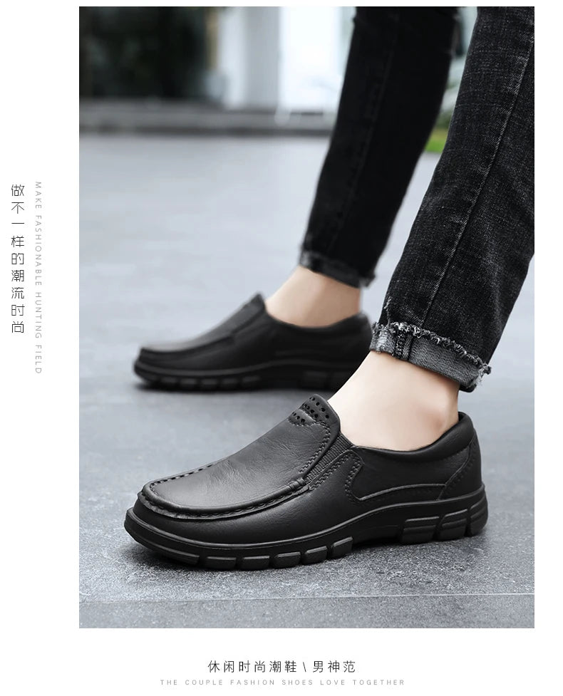 Chef shoes four season new anti slip oil resistant plus size business casual men's work leather shoes fashion comfort soft soled Pi-Mart