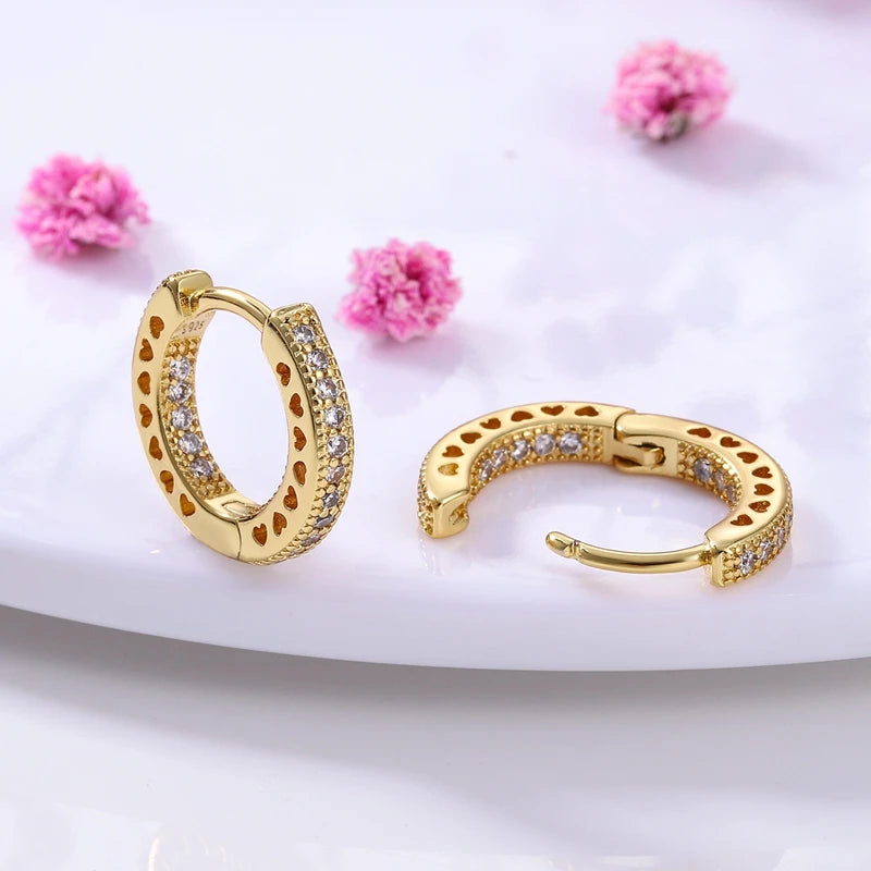 Genuine 925 Sterling Silver Love Feather Earrings Fit Original Charms Hoop For Women Girls Stud Earring Fine Jewelry Gifts Pi-Mart