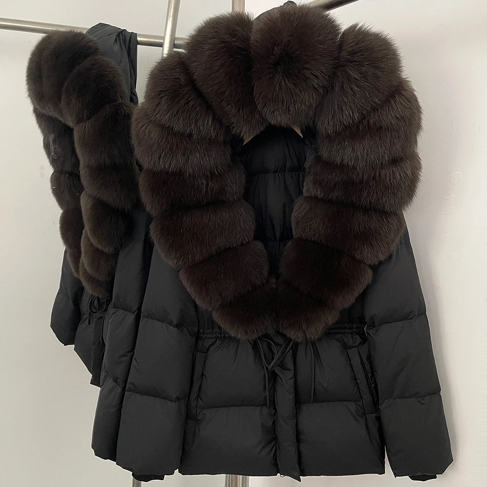 Reality Fur Jacket Real Fur Collar Duck Down Coat Female Winter Hooded Warm Fox Fur Coat Women Natural Raccoon Fur Puffer Jacket LadyShow.Store