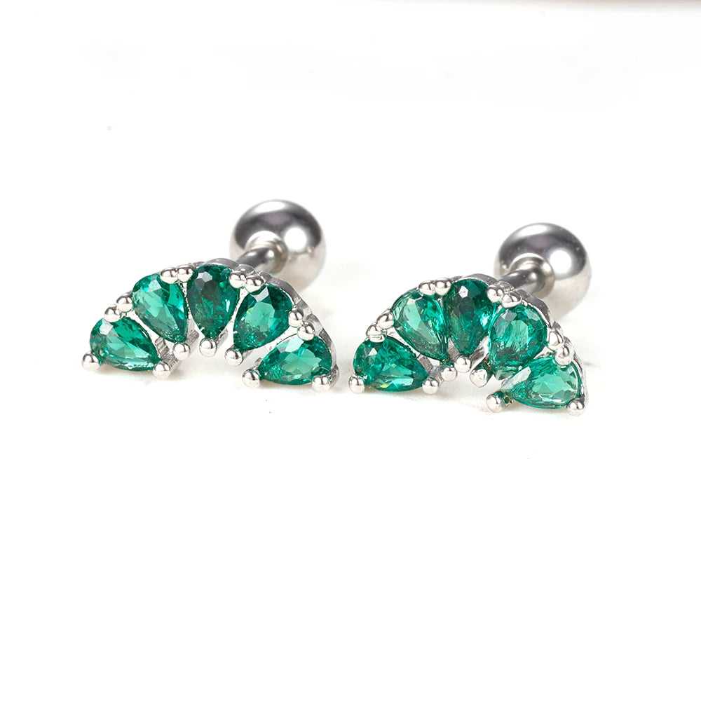 2PC Stainless Steel Little Stud Earring for Women Tiny Green Crystal Zirconia Cartilage Helix Tragus Piercing Earrings Jewelry Pi-Mart