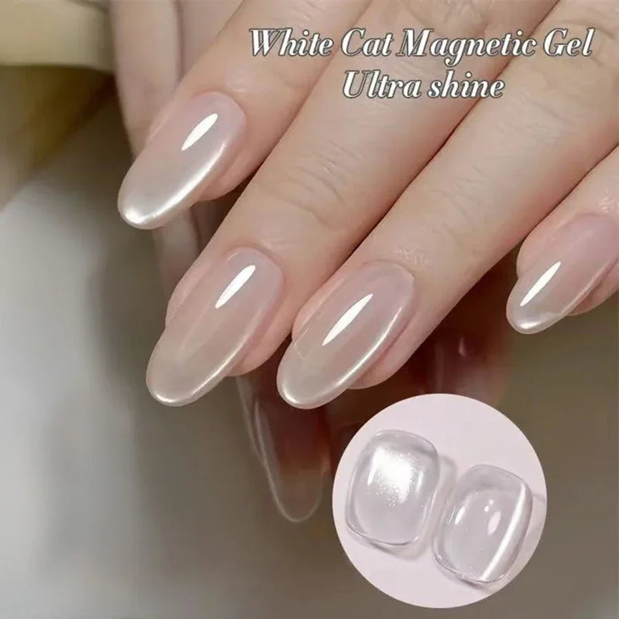 1-9pcs TC Flow Light White Cat Eye Gel Nail Polish Ultra Shine Soak Off UV Gel Mirror Glass Cat Magnet Gel Varnish Nail Supplies Tri Light Beauty