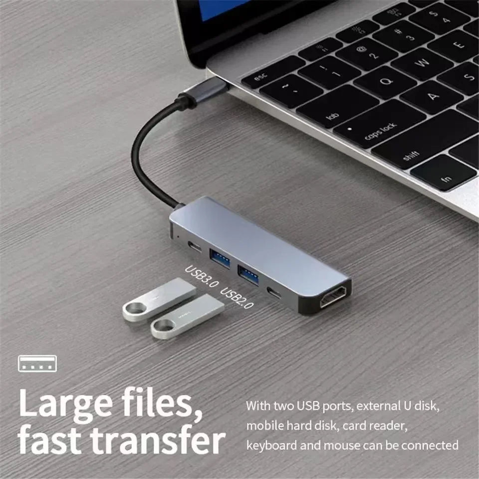 5-in-1 Type-C Hub & USB-C Dock - Multi-Function Adapter for Phone, PC, and Mac Pi-Mart