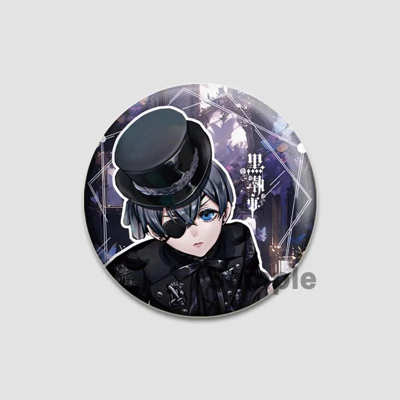 58MM Cartoon Comics Black Butler Creative DIY Badge Tinplate Plastic Pins Button Brooches for Backpack Accessories Jewelry Gifts Pi-Mart