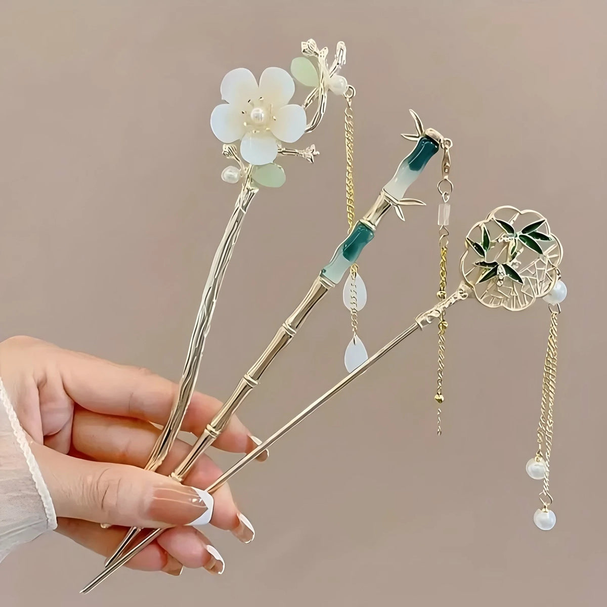 Elegant Chinese Style Hair Clip Tassel Hair Stick Traditional Floral Design Hairstyle Accessory Women Jewelry Hairpin Hairneedle Pi-Mart