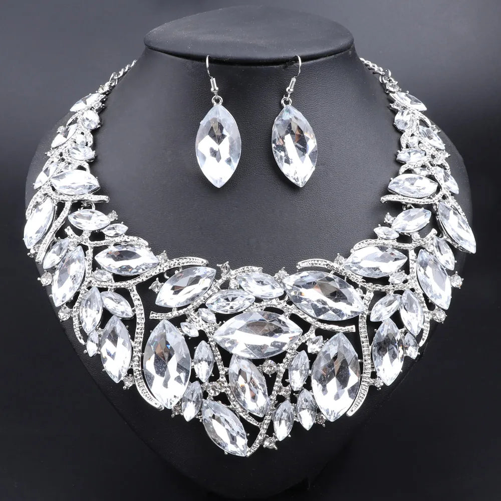 Bridal Jewelry Sets Wedding Engagement Necklace Earrings Sets for Brides Party Costume Decoration Jewellery Women Pi-Mart