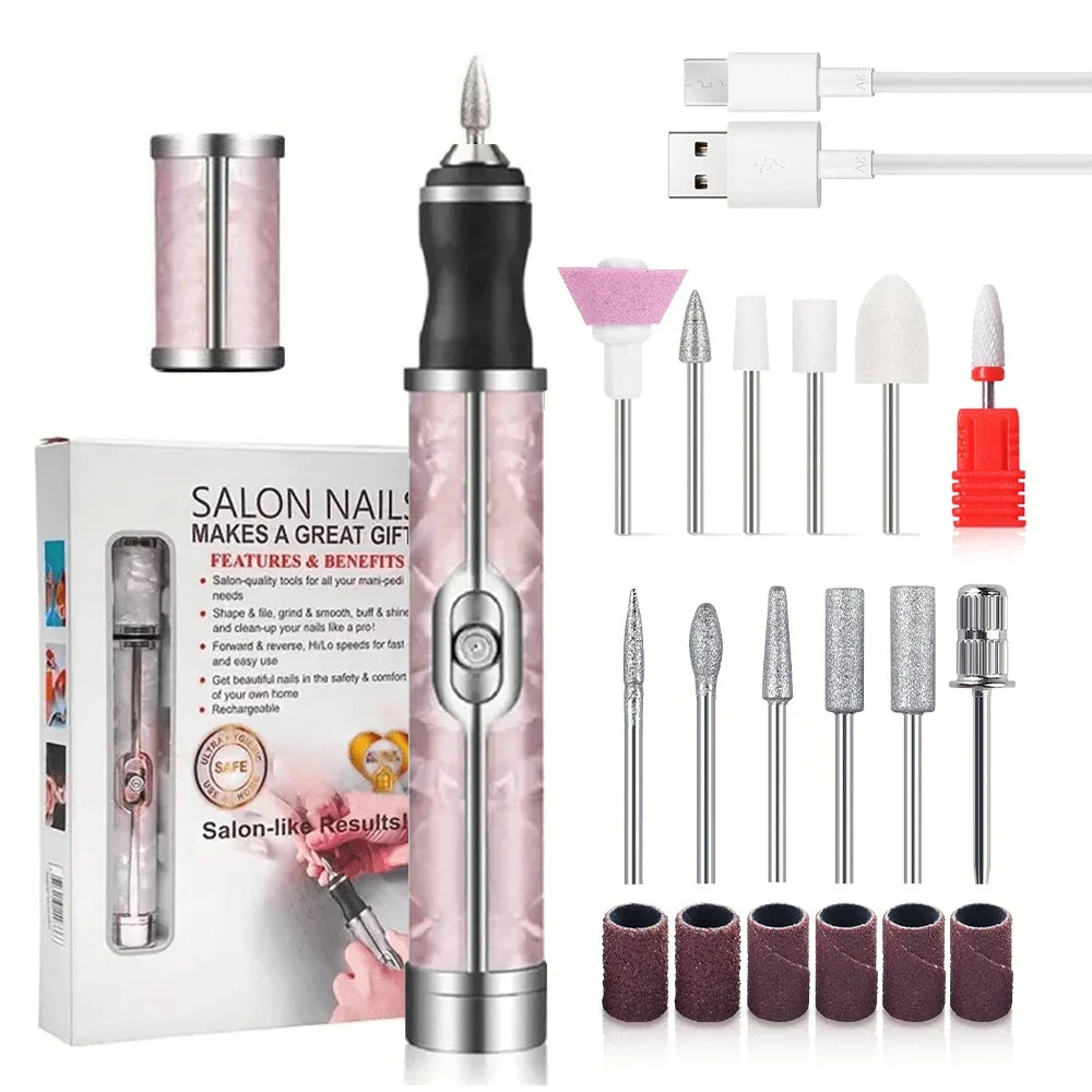 LINMANDA Rechargeable Electric Nail Grinder Nail Polishing Machine Portable Mini Electric Driil Pedicure Kit for Home Salon Tri Light Beauty