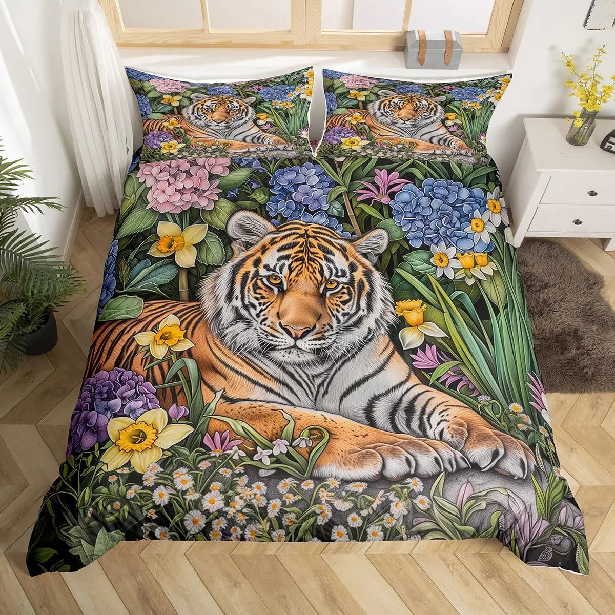 Tiger Duvet Cover Twin Queen African Animal Bedding Set Wild Safari Animal Comforter Cover for Child Teen Adult Bedroom Decor Pi-Mart