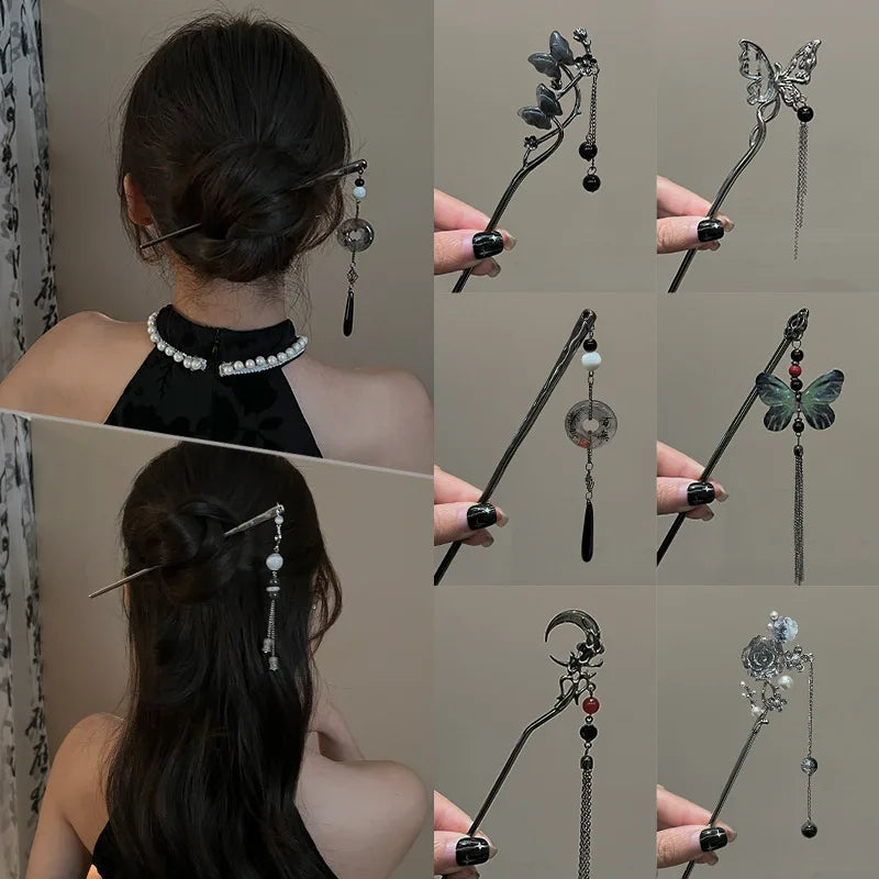 Ancient Chinese Style Elegant Butterfly Tassel Hair Stick for Women Girls Classical Hairpin Chinese Hair Accessories Jewelry Pi-Mart