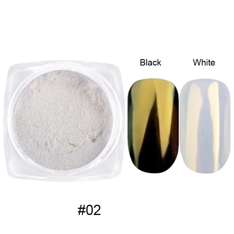 12Pcs/Set Aurora White Nail Mirror Powder 0.3g/Jar Shimmer Moonlight Chrome Pigment Dust for UV Gel Polish Manicure Decorations Tri Light Beauty