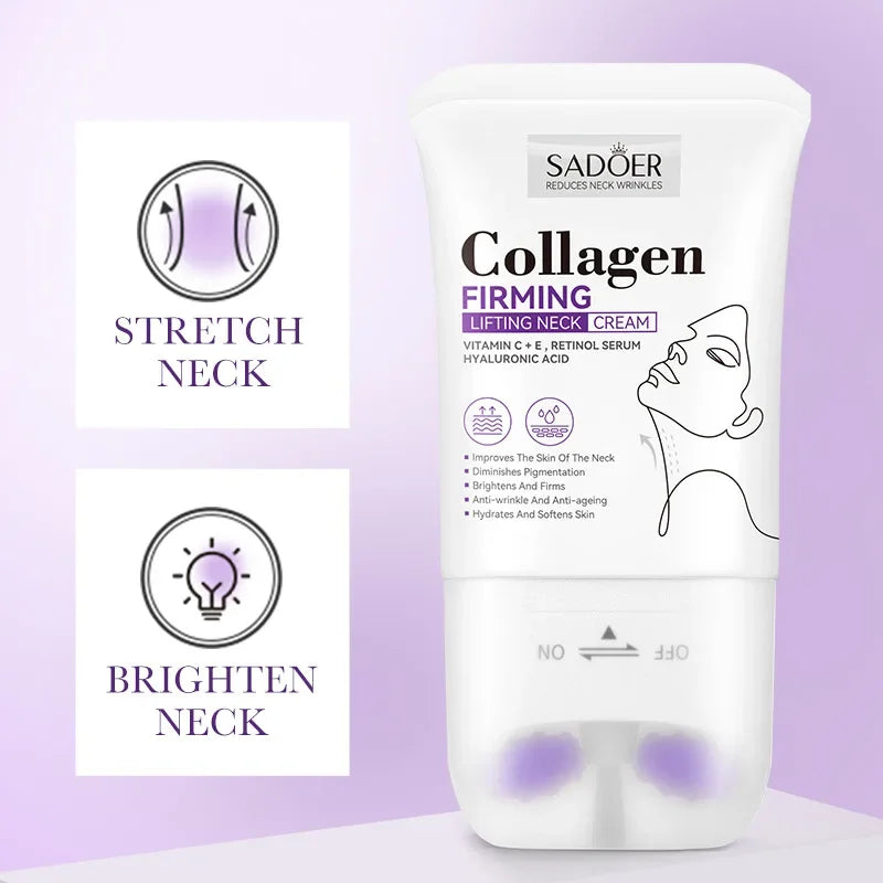 SADOER Collagen Firming Neck Cream Lifting Moisturizing Brightening Message Roller Neck Beauty Cream Necks Skin Care Products Tri Light Beauty