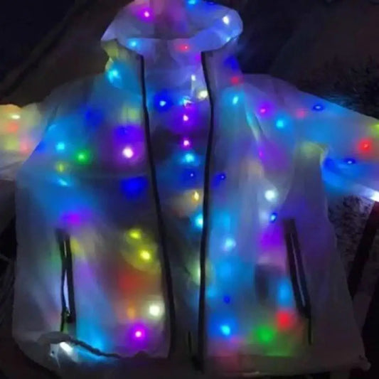Hooded Light-up Jacket Glow Jacket Led Hooded Jacket Vibrant Colors Long Sleeve Pockets for Clubbing Concerts Dancing Parties LadyShow.Store