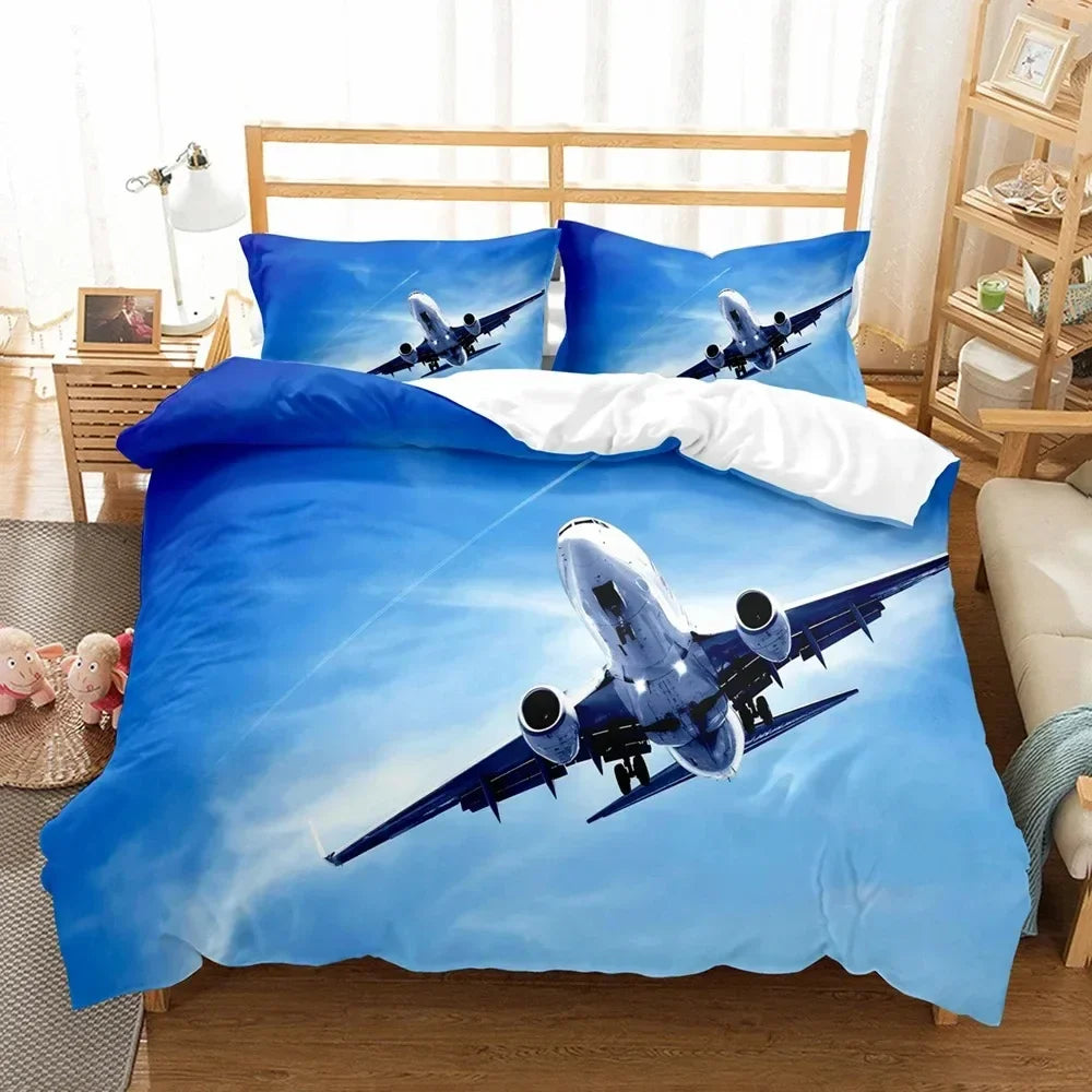 3D Bed Linen Airplane Blue Sky Comfortable Duvet Quilt Cover Pillowcase Bedding Set Children Bedroom Decoration Home Textile Pi-Mart