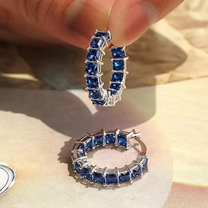 Huitan Princess Square Cubic Zirconia Hoop Earrings Luxury Trendy Ear Circle Earrings for Women Fashion Versatile Female Jewelry Pi-Mart