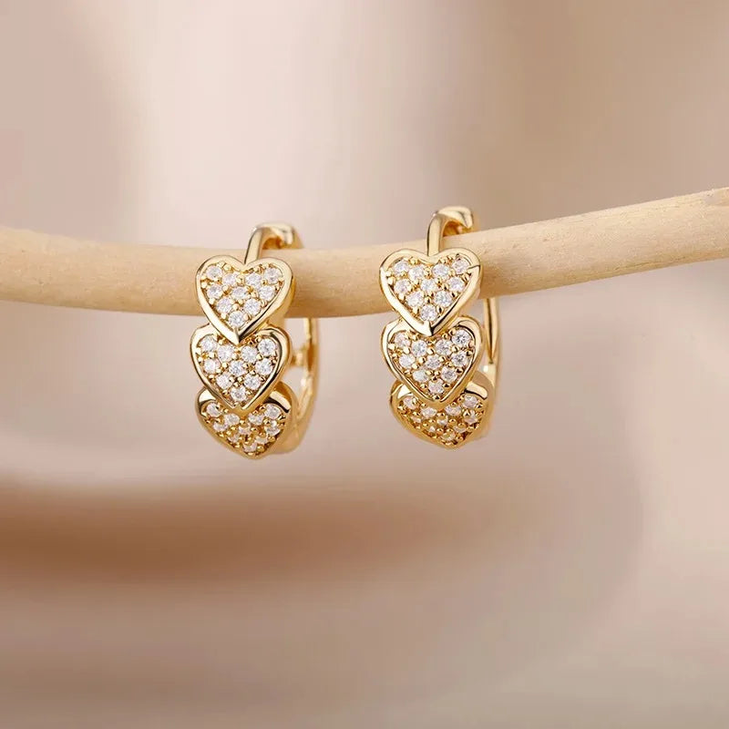 Hollow Zircon Heart Earrings For Women Stainless Steel Gold Color Heart Earring Luxury Wedding Couple Jewelry Gift Free Shipping Pi-Mart