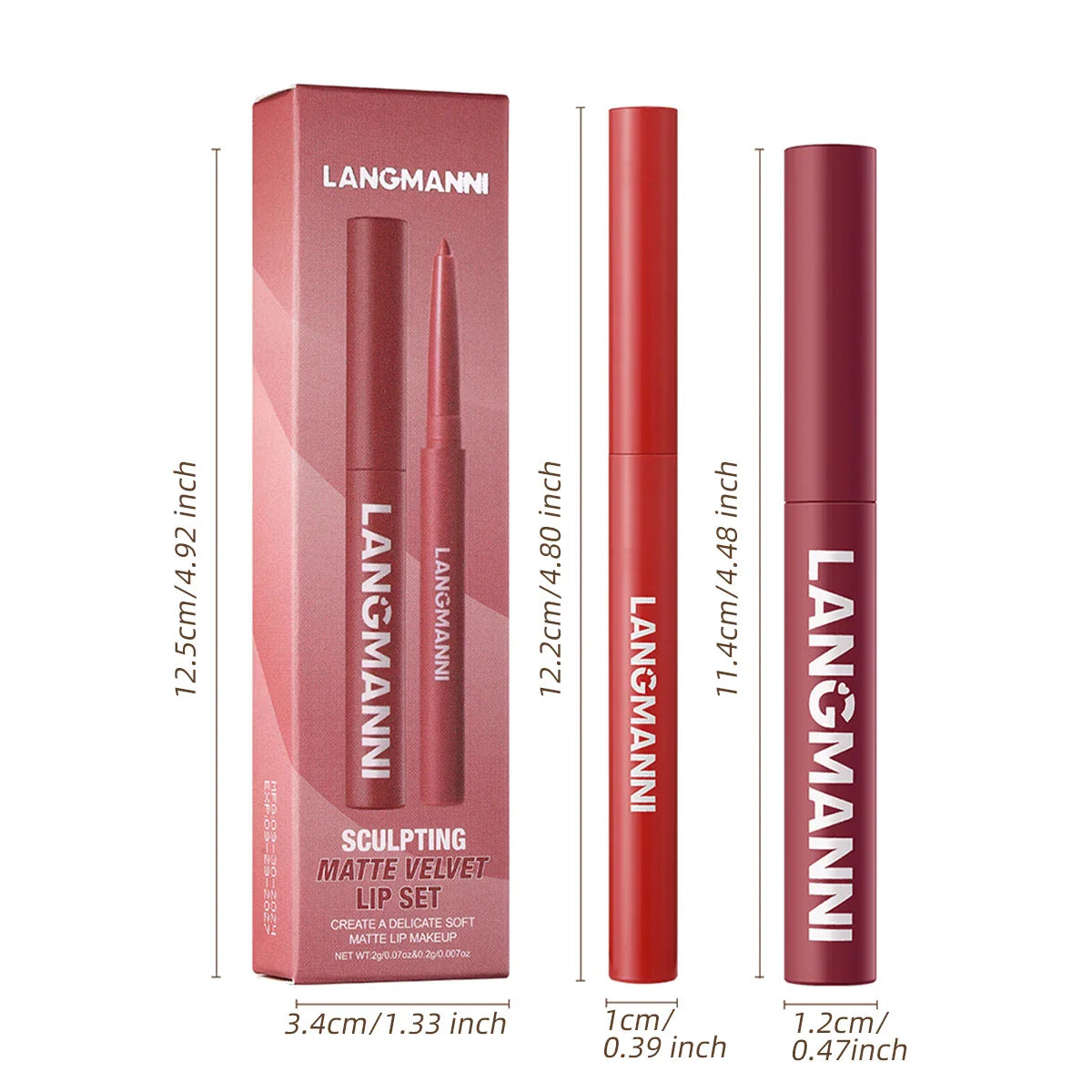 2Pcs/set Matte Soft Mist Slanted Mouth Lipstick + Lip Liner Set Combo Light Matte and Non-Drying Waterproof Non-Stick Lip Set LadyShow.Store