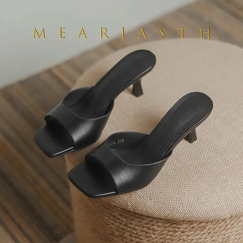 2025 new Summer Square Head open toe High Heel Women's Slippers pu Leather Prom Shoes Series Fine Heel Sandals Ladies Slippers LadyShow.Store