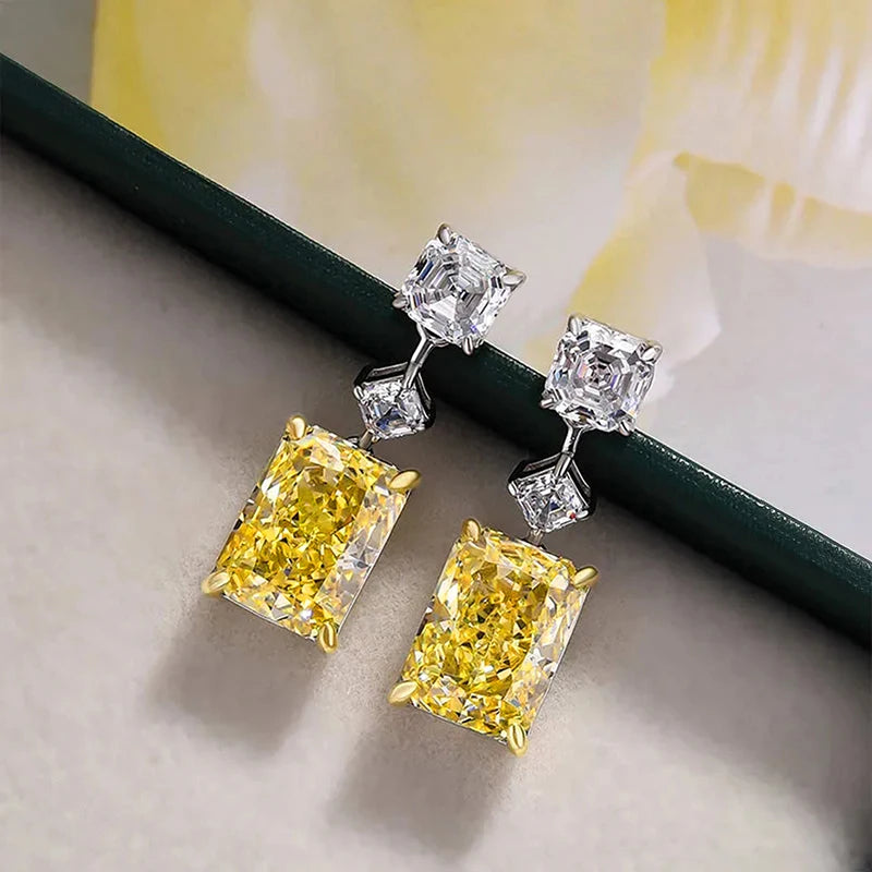 Huitan Newly Designed Women's Dangle Earrings with White/Yellow Cubic Zirconia Elegant Bridal Wedding Earrings Statement Jewelry Pi-Mart