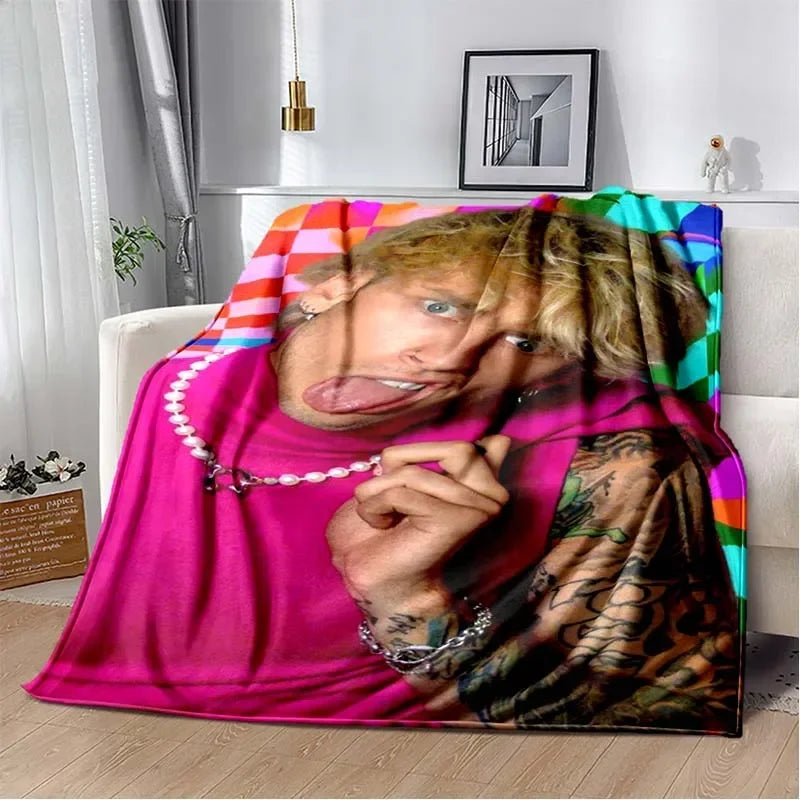 Machine Gun Kelly Poster Printed Flannel Warm Blanket Rapper Music Art Blankets Bedroom Sofa Bed Travel Picnic Blanket Fan Gift Pi-Mart