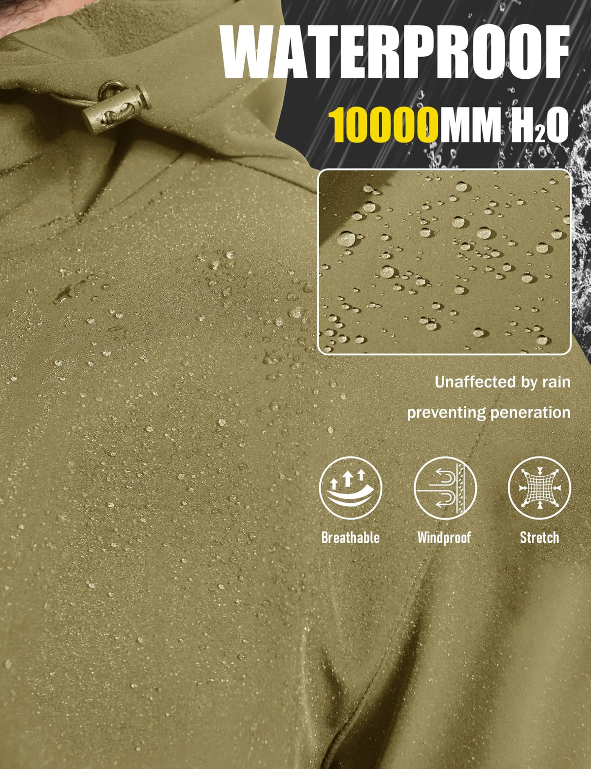 TACVASEN Hooded Rain Softshell Jacket Mens Fleece Lined Waterproof Jacket Work Jacket Outdoor Trekking Hiking Windbreaker Male Pi-Mart