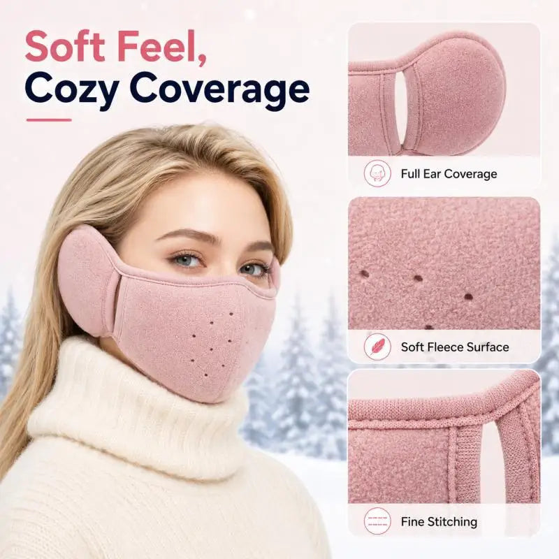 2-in-1 Earmuff Face Mask, Winter Ear Warmer for Women Men, Breathable Face Cover for Outdoor Walking Cycling Skiing Pi-Mart