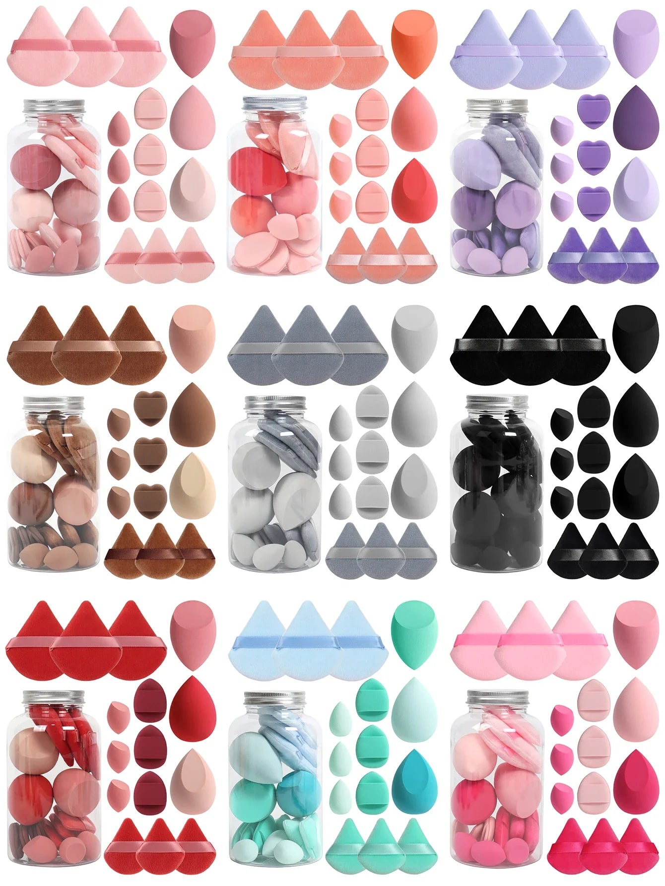 Spring 15 Cans,3 Loose Powder Puffs & 3 Mini Loose Powder Puffs & 3 Mini Makeup Eggs & 3 Mini Air Cushion Puffs, Foundation Mix LadyShow.Store