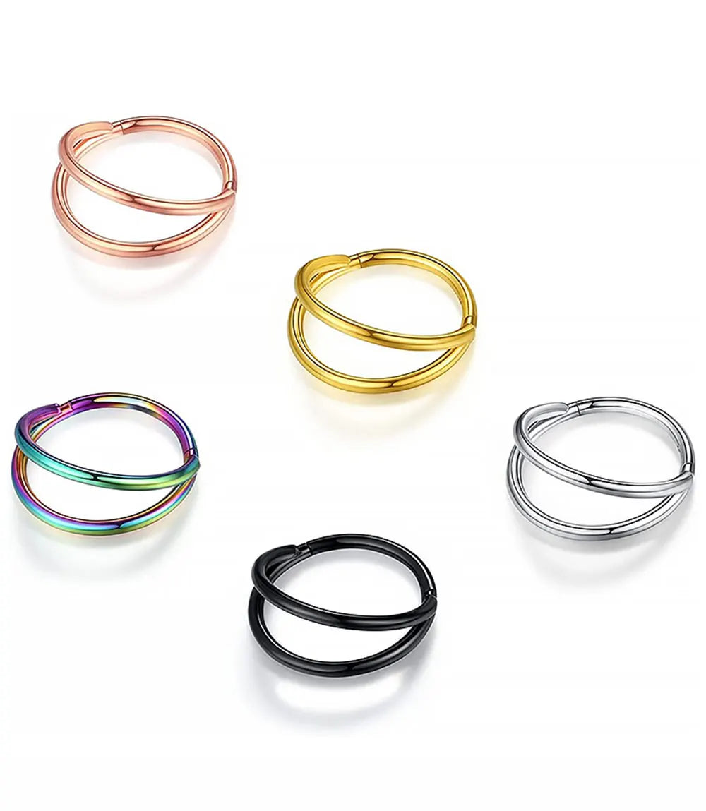 Double Septum Rings Nose Rings Hoops Cartilage Hoop Earring Piercing Nose Open Stacked Hoop Nose Rings 16G 18G 20G 6/8/10mm Pi-Mart