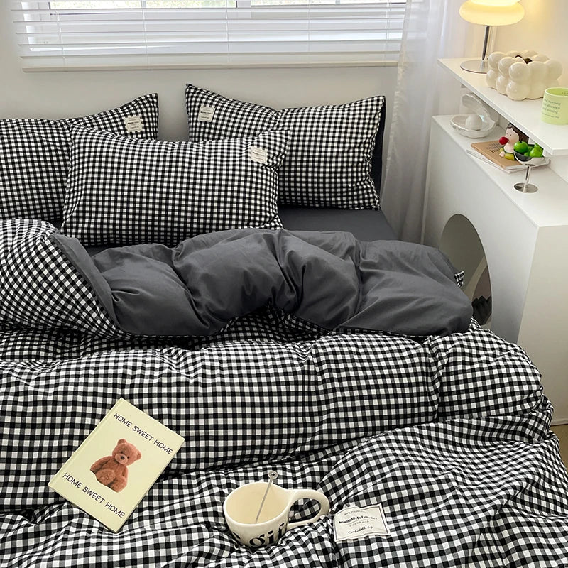 Plaid Style Bedding Set Skin-friendly Quilt Cover Pillowcase Bedsheet Home Bed Linen Sets Single/Full/Queen/King Size Bedclothes LadyShow.Store