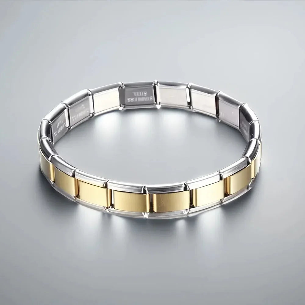 Italian Charm Link for Women Men 9mm Width Silver Gold Color Chain Stainless Steel Bracelet on Hand DIY Making Jewelry Wholesale Pi-Mart