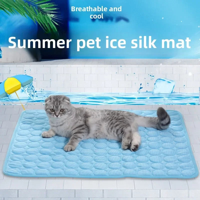 Summer Pet Ice Pad Cool Sleeping Mat Breathable Ice Silk Washable Pet Bed Durable Dog Cat Cushion Pet Supplies for Home Outdoor Pi-Mart
