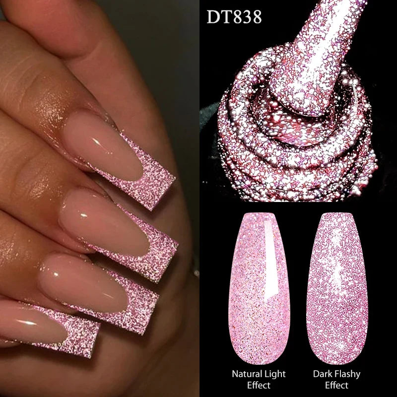 7ml Reflective Glitter Nail Gel Polish Semi Permanent French Style Nail Art UV LED Gel Sparkling Soak Off Manicure Varnish DIY Tri Light Beauty