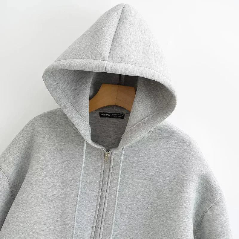 HXAO Hoodie Woman Outerwears Long Sleeve Demi-Season Women Jacket Coat Casual Sweatshirt With Zipper Grey Black Jacket Coats Pi-Mart