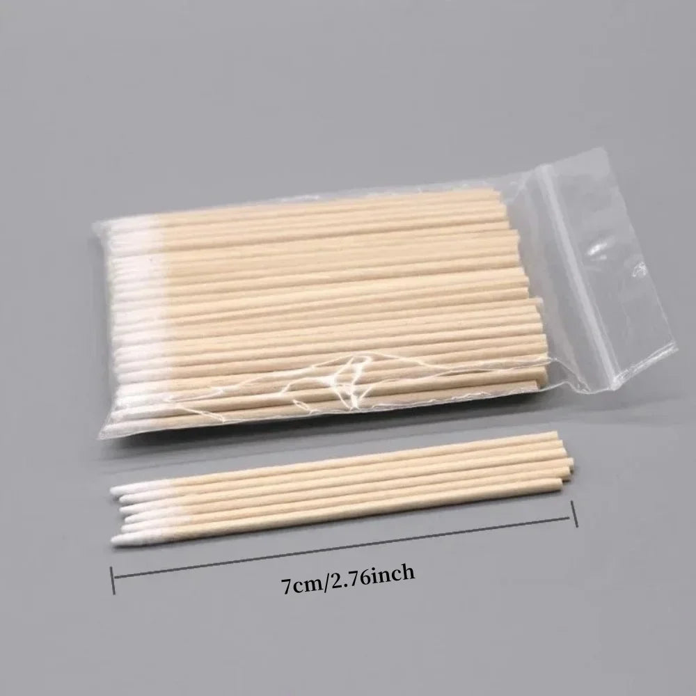 100/300/500 Nails Wooden Tip Cotton Stick Buds Disposable Ultra-Detail Corrector Nail Polish Remover Clean Sticks Manicure Tools Tri Light Beauty