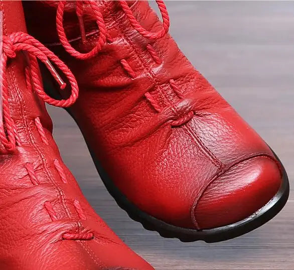 Genuine Leather Plush women's short Boots Retro Casual Autumn Winter Women Boots Waterproof warm Snow boots Plus Size 42 Pi-Mart