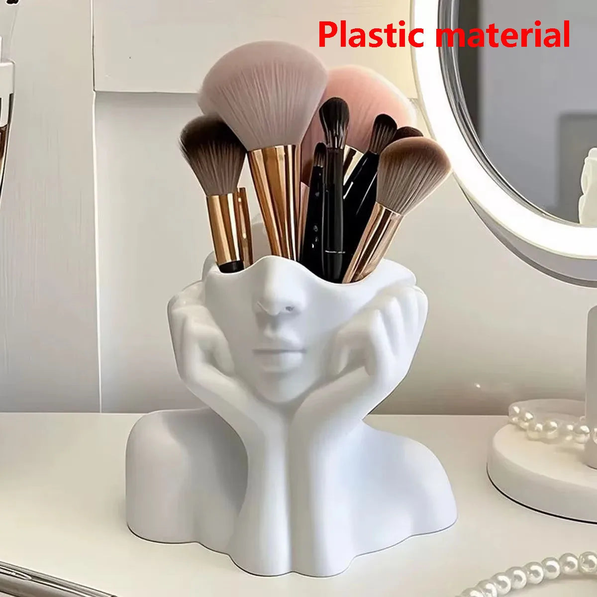 Makeup Brush Holder,Human Face Art Desktop Decoration,Vase,Compatible with Makeup,Eyebrow Pencils,Home Organizer,Plastic Material Tri Light Beauty