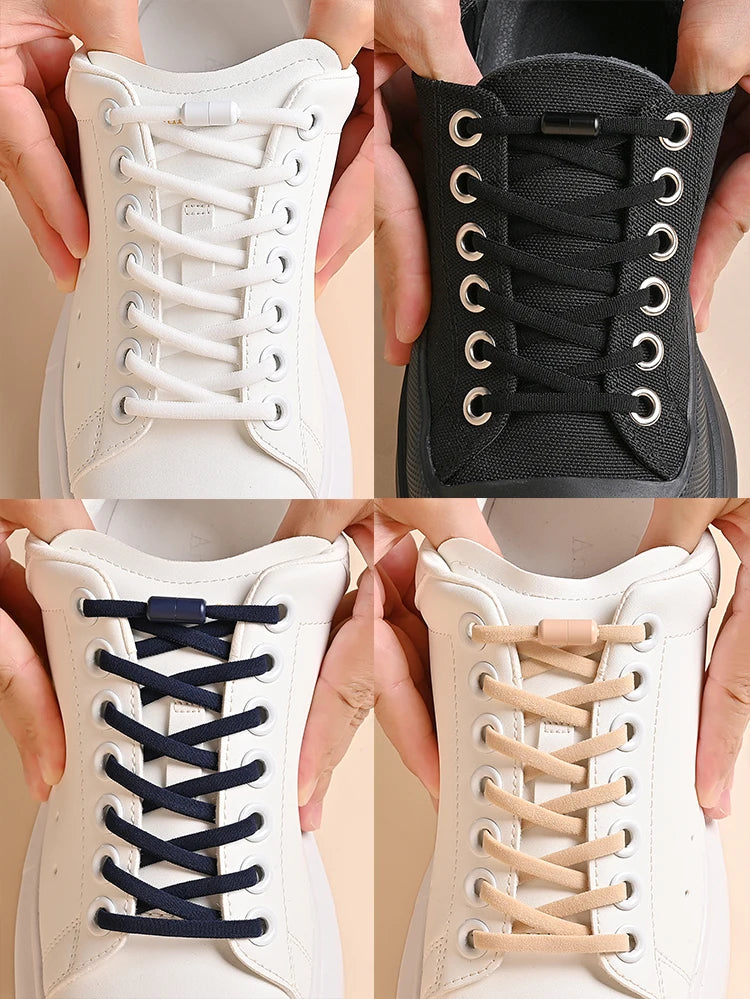 Elastic No Tie Shoelaces Semicircle Shoe Laces For Kids and Adult Sneakers Shoelace Quick Lazy Metal Lock Laces Shoe Strings Pi-Mart