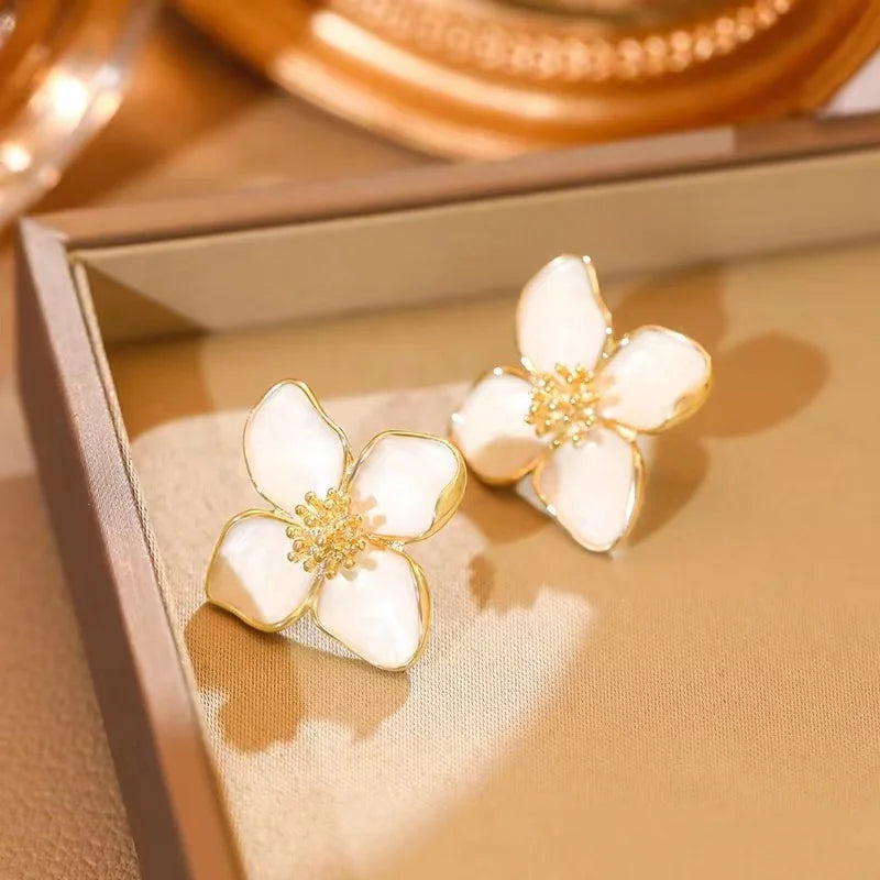 New Fashion Sweet Design Spring/Summer Blue Pink Enamel Flower Light Luxury High End Earrings Party Gifts for Women Jewelry Pi-Mart