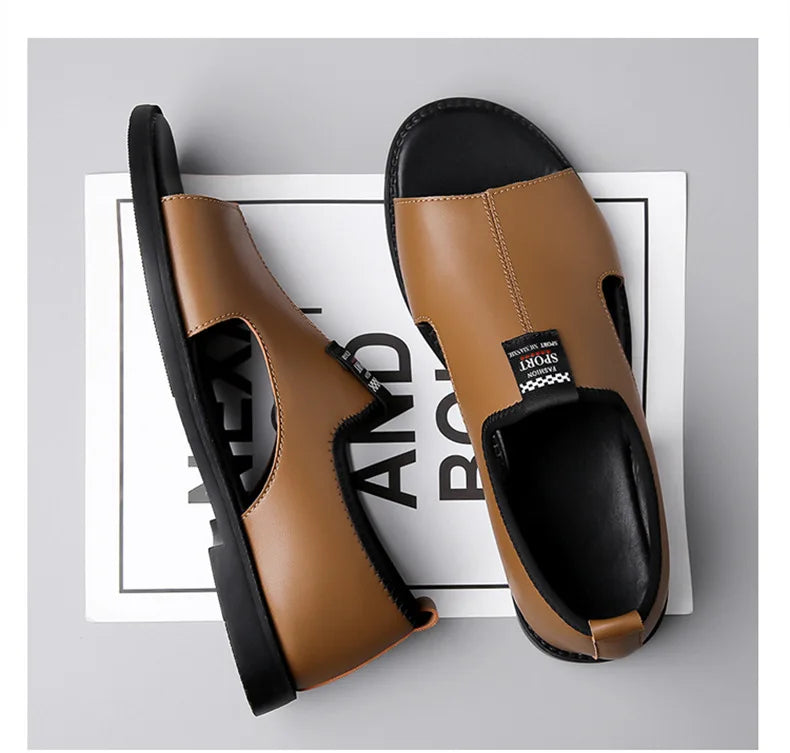 Brand Man Sandals Designer Fashion Leather Casual for Men Summer Comfortable Beach Slippers Outdoor Non-slip Men Sandalias 2026 Pi-Mart