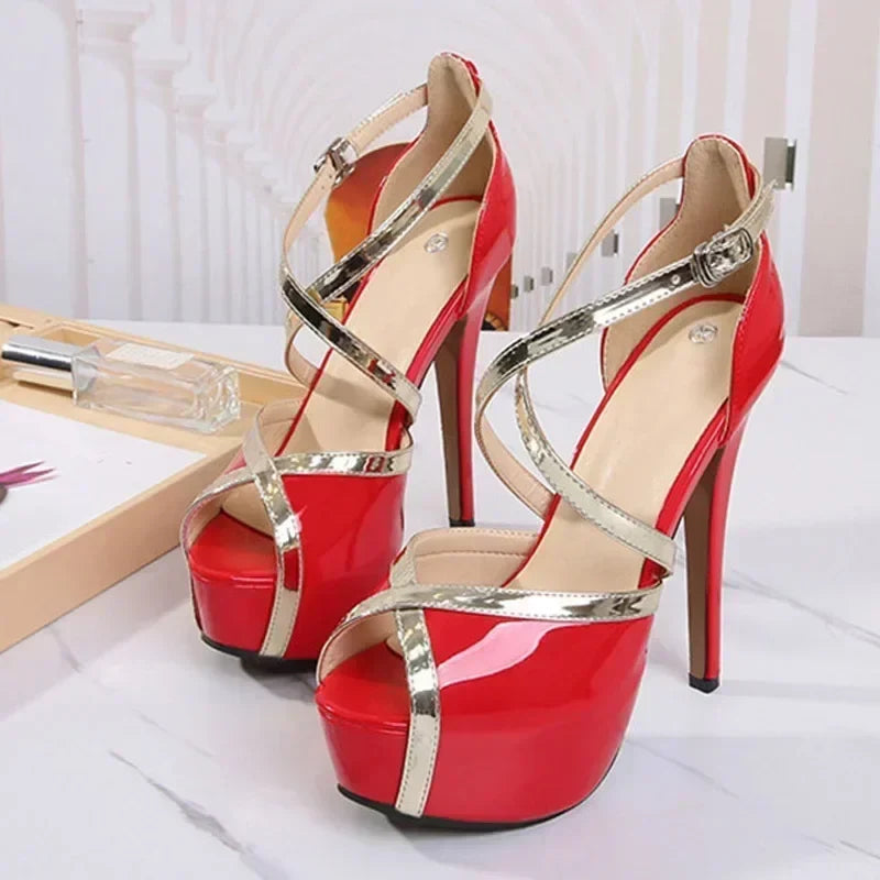 Luxury Super High Heels Sandals Women Sexy Hollow Out Peep Toe Buckle Strap Platform Pumps Plus Size Shoes 46 Pole Dance Heels LadyShow.Store