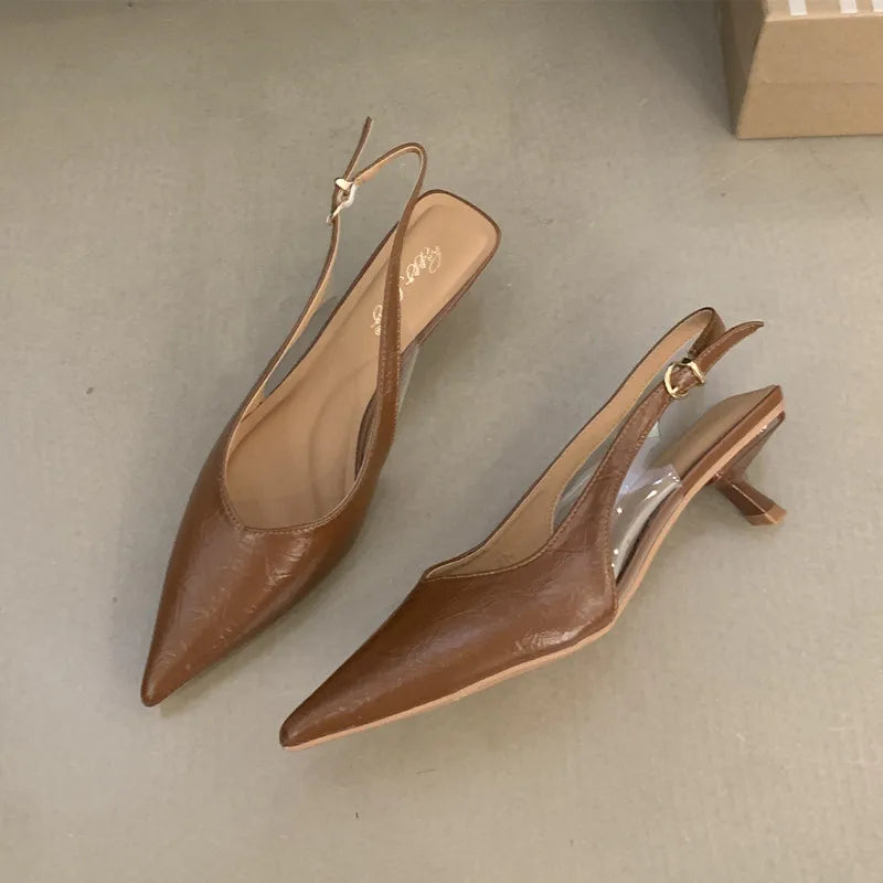 Bailamos Women Sandals Pointed Toe Elegant Low-heel Shoes Summer Fashion Slingback Woman Mules Shoes Pumps Dress Shoes LadyShow.Store
