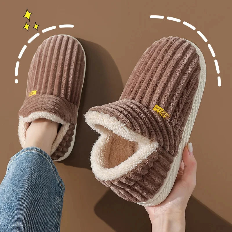 Evshine Soft Sole Slippers For Women Winter Fashion Women Fur Slippers Fuzzy Plush Men Slippers Warm Furry Women Cotton Shoes Pi-Mart