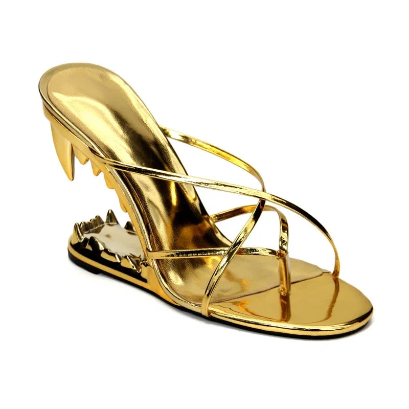 Dilalula Sexy Super High Strange Heel Slippers Women Flip Flops Narrow Band Sandals Lady Night Club Party Slippers Tiger Tooth LadyShow.Store