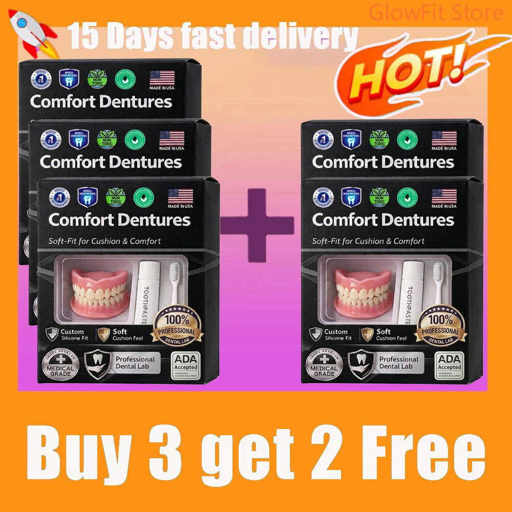 Temporary Adjustable Resin Full Dentures, Natural Bright White Smile, Easy Wear Cosmetic Dental Kit Pi-Mart