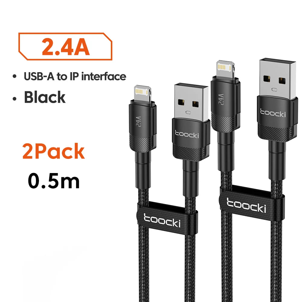 Toocki USB Cable For iPhone 14 13 12 Pro Max X XS XR 8 7 Plus iPad Fast Charging Charger Aluminum iP Cable For iPhone Data Cord Pi-Mart