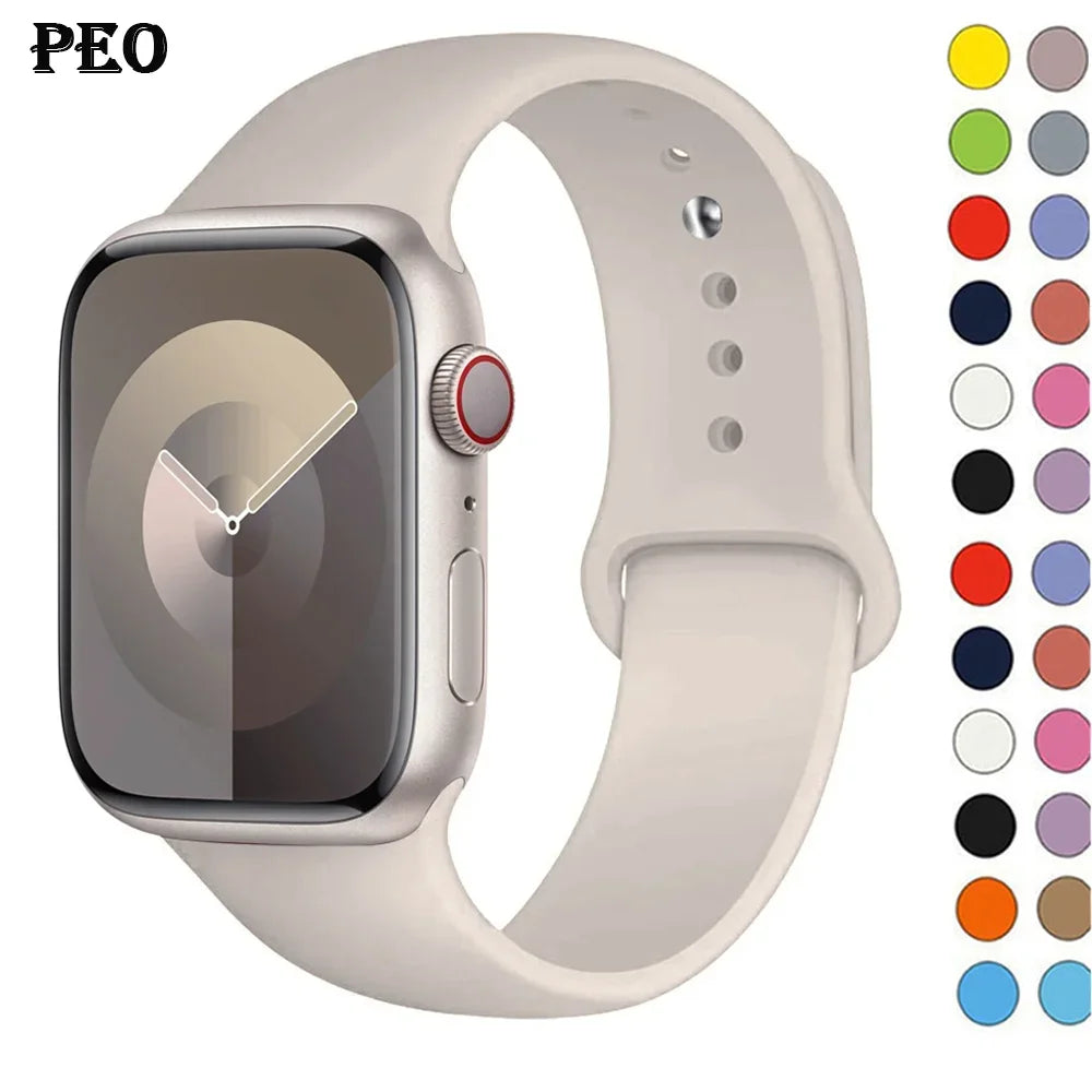 Silicone Band For Apple Watch strap 44mm 45mm 40mm 41mm 42-38mm 45 mm sport bracelet iwatch series 8 7 6 5 4 3 SE 9 Ultra 2 49mm LadyShow.Store