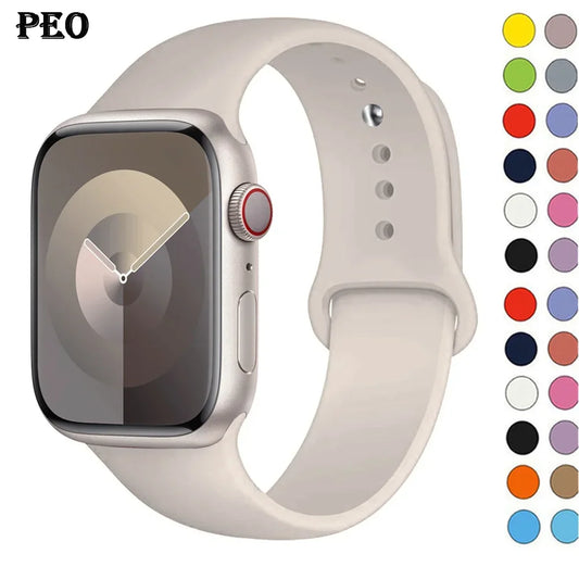 Silicone Band For Apple Watch strap 44mm 45mm 40mm 41mm 42-38mm 45 mm sport bracelet iwatch series 8 7 6 5 4 3 SE 9 Ultra 2 49mm LadyShow.Store