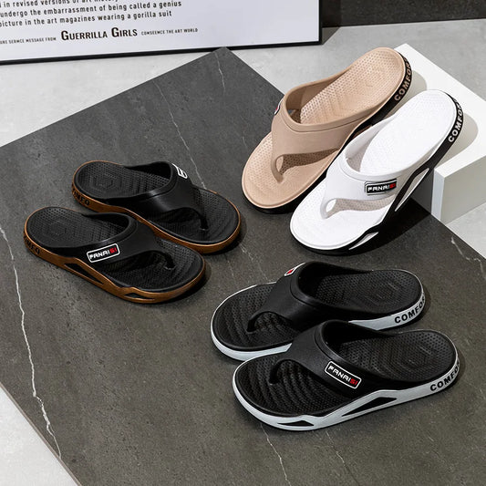 Fashion Men's Slippers Summer Outdoor Flip Flops Non-slip Indoor Bathroom Couple Leisure Beach Shoes Sandals Pi-Mart