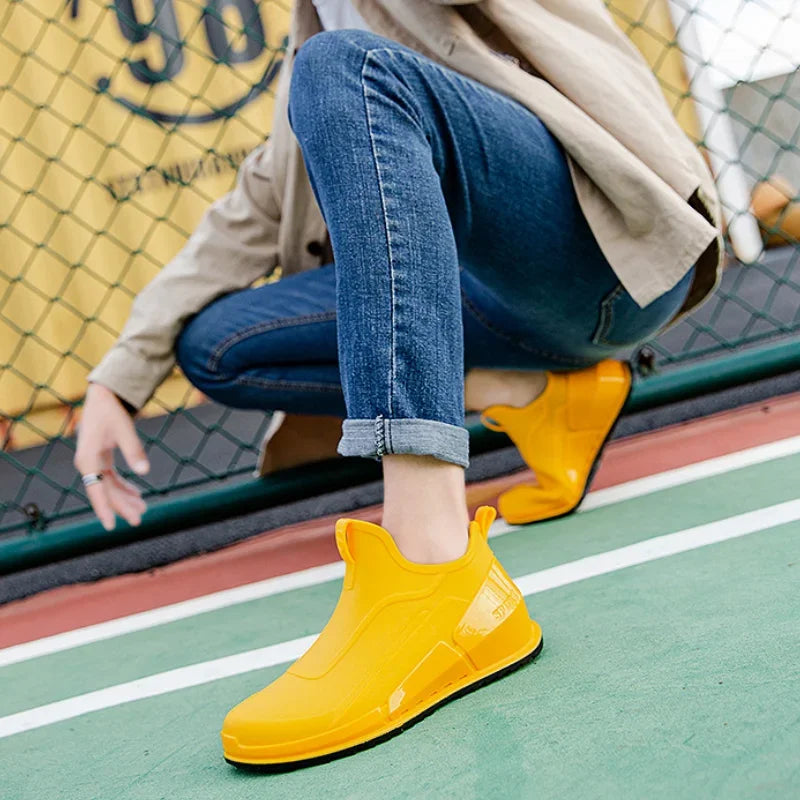 Men's Rain Boots Ankle Waterproof Shoes Men Casual Fishing Work Shoes Slip on Non-slip Rain Shoes Womens Kitchen Rubber Shoes Pi-Mart