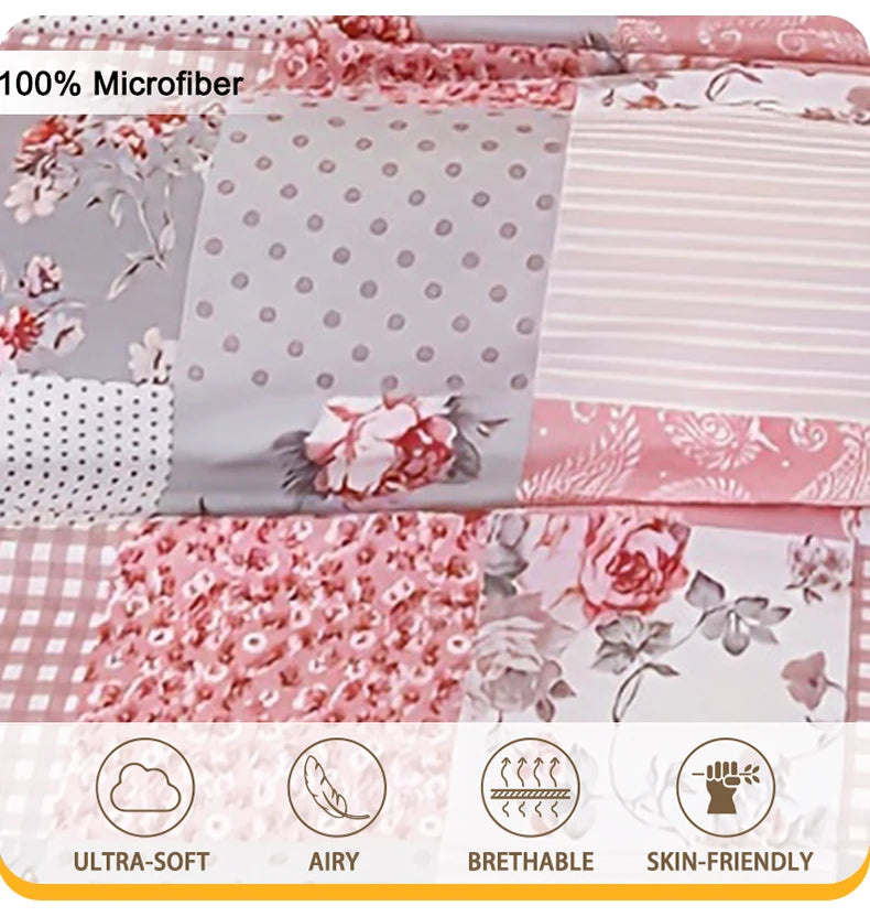 3pcs Splicing floral Pattern Duvet Cover Set, Soft Skin-Friendly Bedding Set Includes 1 Duvet Cover And 2 Pillowcases Pi-Mart